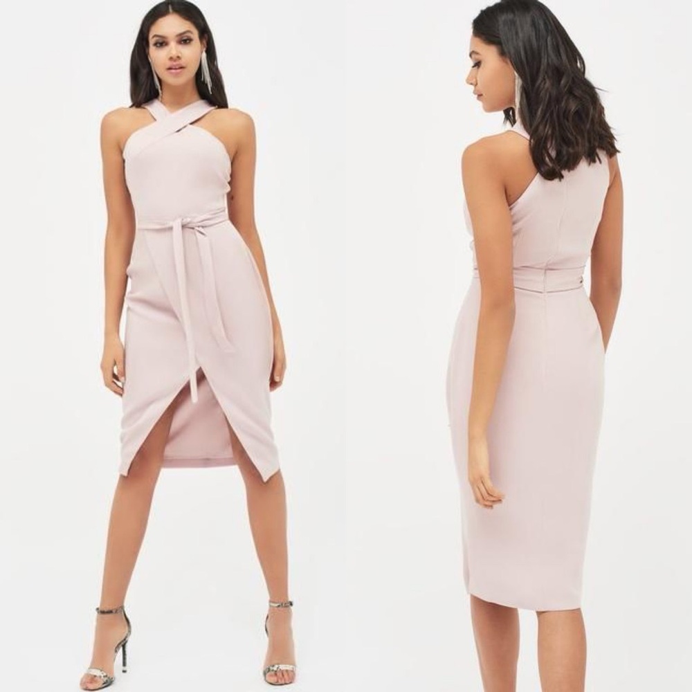 Lavish Alice Halter Neck Wrap Top Front Belted Pink 12